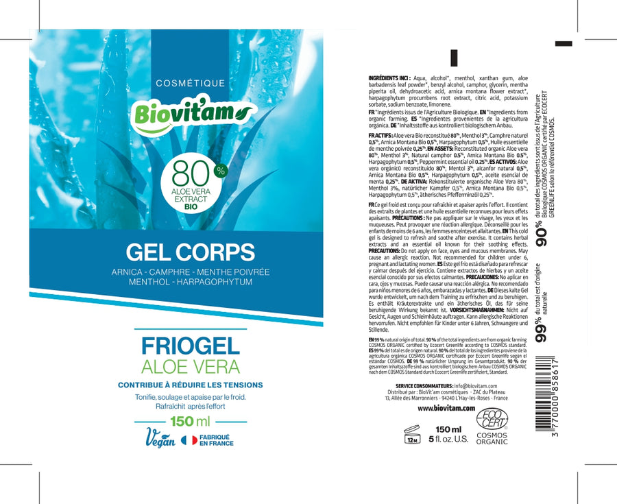 Gel Corps Friogel incroyable Aloé Véra 150 ml et 90% bio